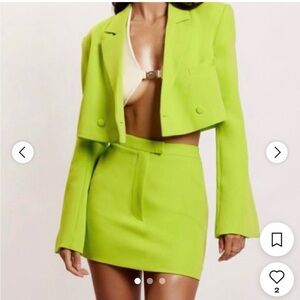 Vibrant Green Cropped Blazer and Skirt Set